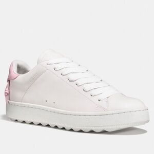COACH C101 LOW TOP SNEAKER Ladies 9B White Leather Pink Detail